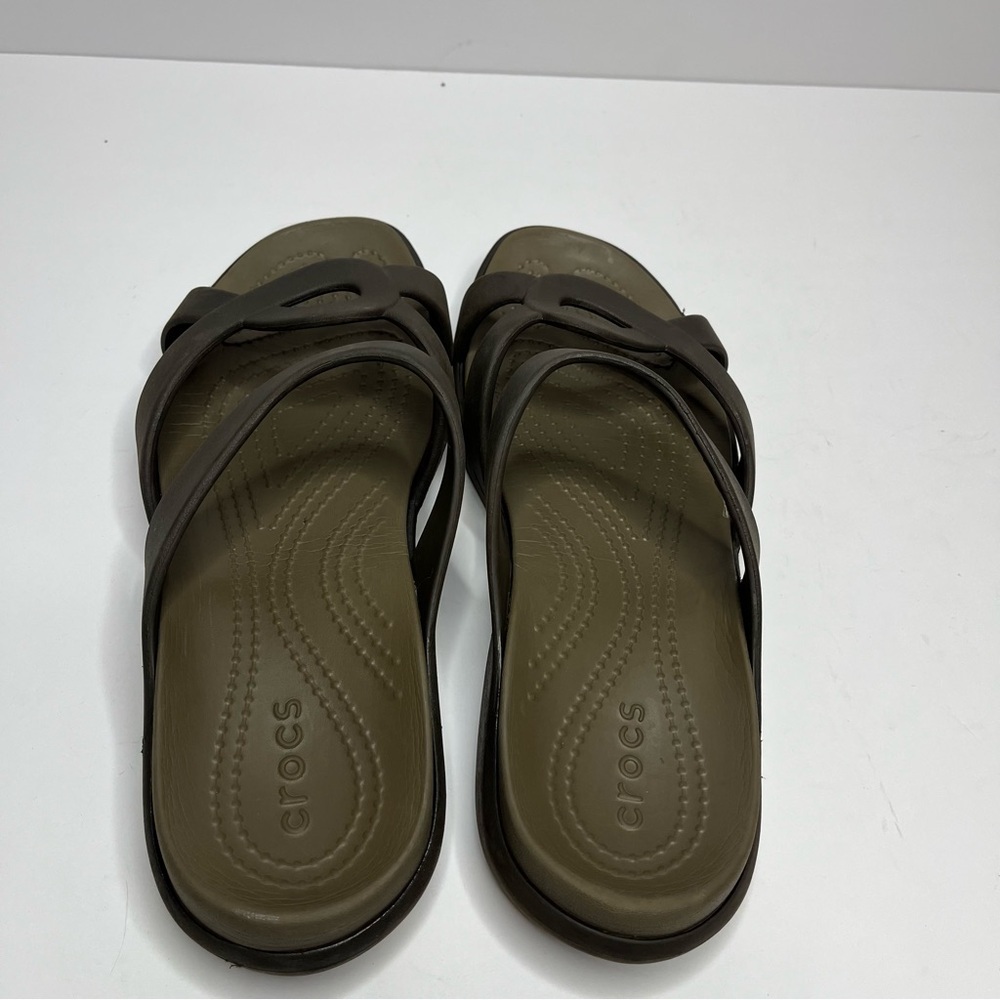 CROCS Meleen Twist Brown Strappy Comfort Slide Sandals Women's Size 8 - Picture 10 of 15